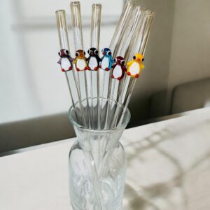 Penguen Şeffaf Cam Karışık Figürlü Pipet Seti 6lı