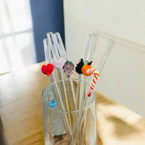 Cam Figürlü Pipet El Yapımı Meyve Figürlü Cam Pipet 6lı Set