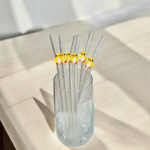 Cam Şeffaf Pipet Sürdürülebilir Penguen Figürlü 6 lı Cam Pipet