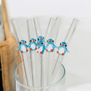 Cam Pipet Şeffaf Penguen Figürlü 6lı Pipet Seti