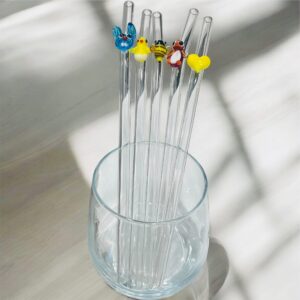 Cam Pipet Şeffaf Pipet Yıkanabilir Figürlü Tasarım Sürdürülebilir Pipet