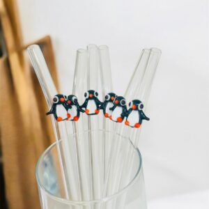 Cam Şeffaf Pipet Sürdürülebilir Penguen Figürlü 6 lı Cam Pipet