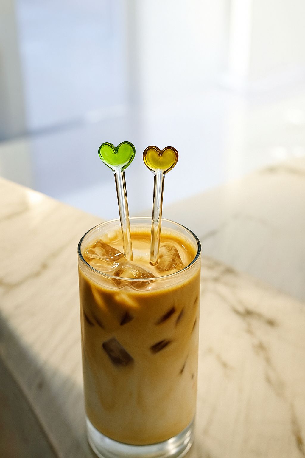 Ice Latte Karıştırma Kaşığı 21 cm Cam Kalp Figürlü Latte Kaşığı 2 Adet