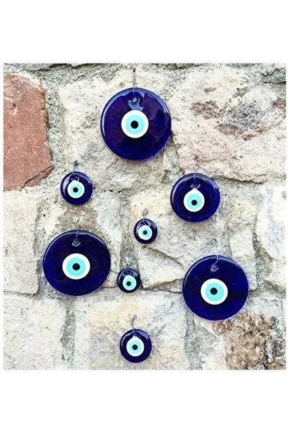 Karışık Boy Delikli Cam Nazar Boncuğu 1 Adet 7 cm , 3 Adet 5 cm ,3 adet 4 cm ,3 Adet 3 cm